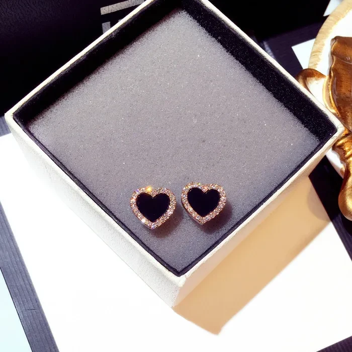 Enamel Heart Stud Rose jewelry Black Earring Wedding Gifts