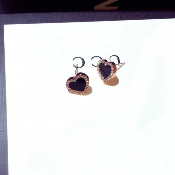 Enamel Heart Stud Rose jewelry Black Earring Wedding Gifts