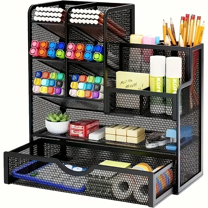 Metal Desk Organizer, Multi-Layer Office Folder Storage, Lightweight Black Desktop File Holder, Casual Style, Hand Washable, No Oil Edging