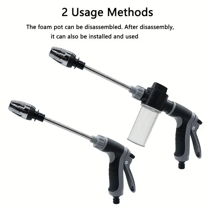 1PC Multi-Function High Pressure Car Wash Water Gun with Adjustable Thickened Rod Sprayer, Plated Copper Tip, Universal 3/4" and 1/2" Quick Connect Adapter for Cleaning Tools