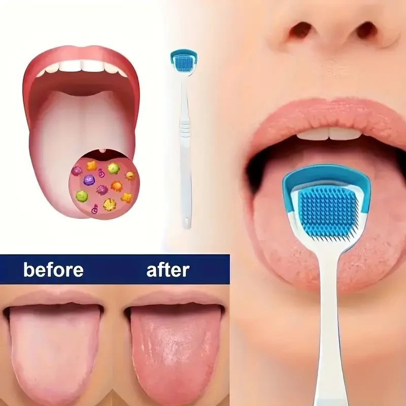 1PC Soft & Gentle Tongue Cleaner Brush - Oral Care Tongue Cleaners For Adults - Comfort Grip Handle, Soft Silicone Bristles, Effective Plaque Remover, Fresh Breath, And Healthy Gums