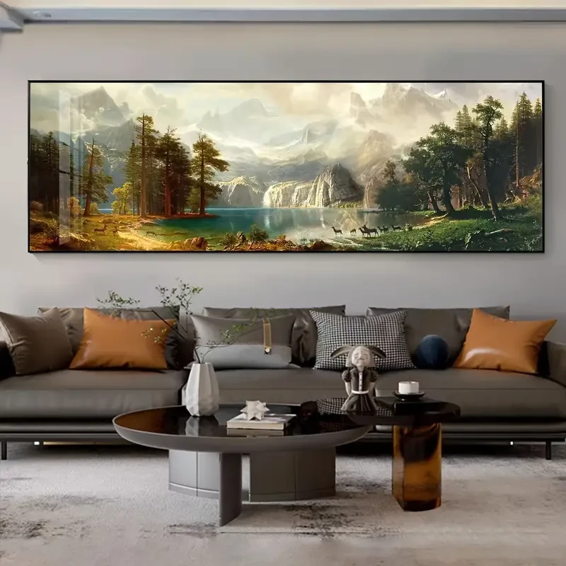 Stunning Large Canvas Art Poster - Snowy Mountains, Lakes & Forest Animals