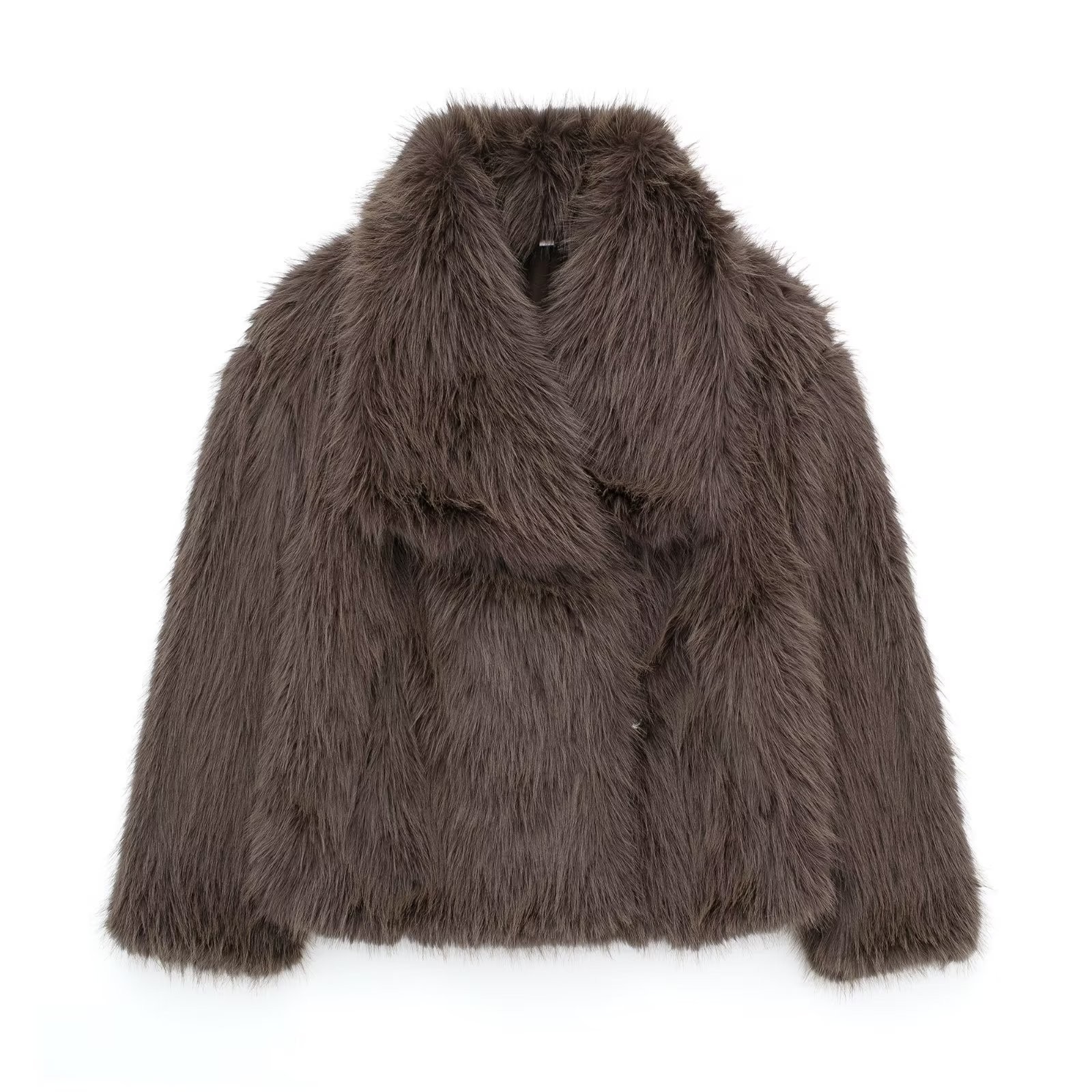 Winter Plush Thicken Lapel Coat - Womens Casual Long Sleeve Outerwear