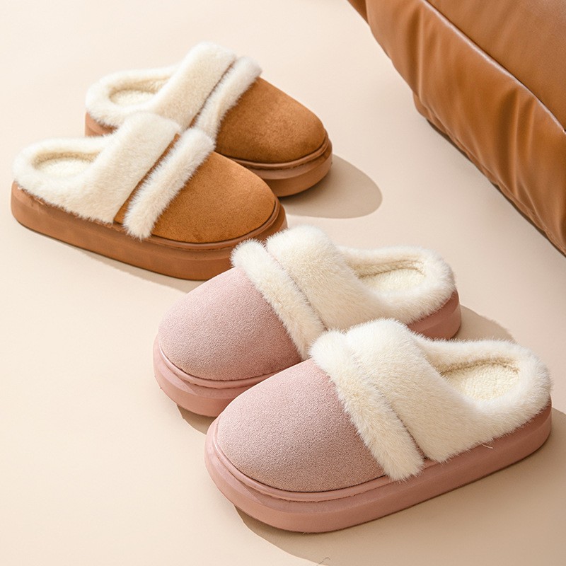 Womens Warm Cotton Slippers  Thick Bottom, Non-slip Plus-Velvet Suede House Shoes