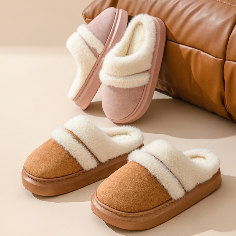 Womens Warm Cotton Slippers  Thick Bottom, Non-slip Plus-Velvet Suede House Shoes