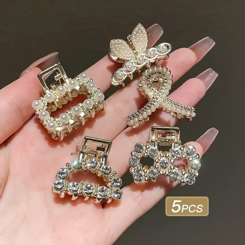 5pcs Girls Imitation Pearl Hair Claws  Small Hair Accessories for Messy Hair