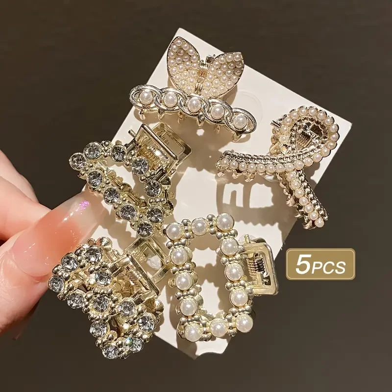 5pcs Girls Imitation Pearl Hair Claws  Small Hair Accessories for Messy Hair