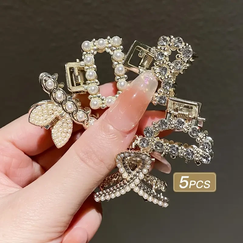 5pcs Girls Imitation Pearl Hair Claws  Small Hair Accessories for Messy Hair