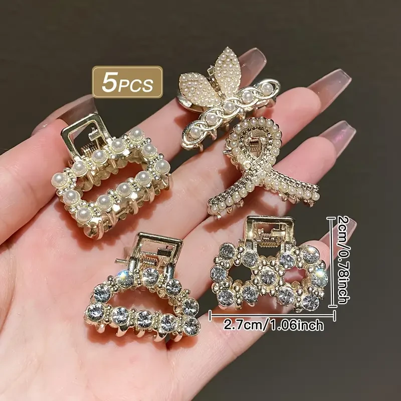 5pcs Girls Imitation Pearl Hair Claws  Small Hair Accessories for Messy Hair