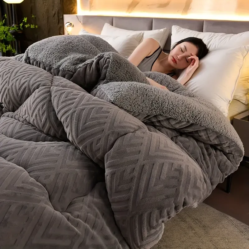 1pc Embossed Velvet Winter Comforter  Ultra-Soft, Warm & Lightweight All-Season Blanket