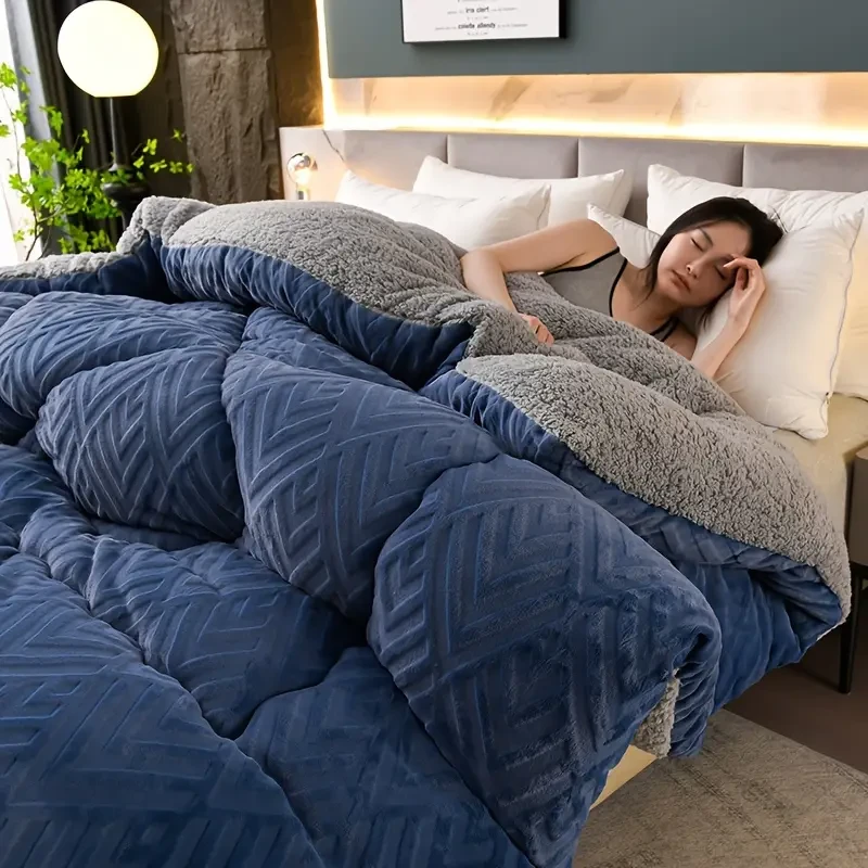 1pc Embossed Velvet Winter Comforter  Ultra-Soft, Warm & Lightweight All-Season Blanket