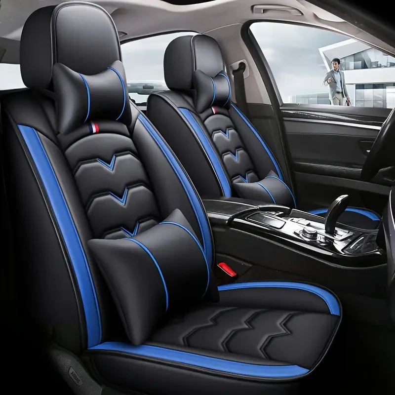 Universal Faux Leather Car Seat Cover Set  All-Season, Full Surround for 5-Seaters