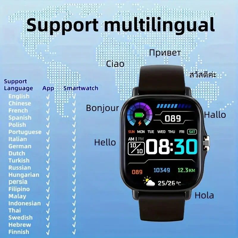 Unisex Ultra-Slim Smartwatch - Activity & Fitness Tracker with Wireless Calling, Multi-Sport Modes, Camera Control, Message Notifications, Borderless Design for Android and iPhone