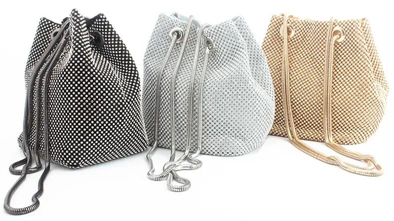 Women Crystal Diamond Clutch Bags String Satin Crossbody Bag Glitter Evening Bags Gold Clutch Party Purse Woman Handbag