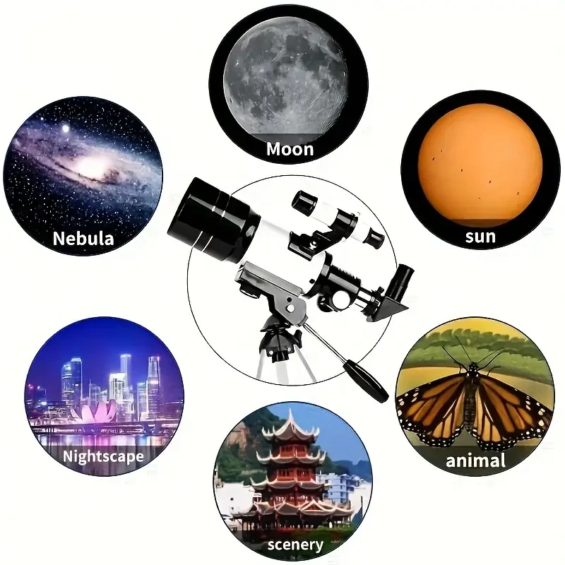 High-Power 90X Zoom Professional Astronomy Telescope with 70mm Objective Lens, Manual Focus, Portable with Tripod & Finder Scope for Deep Space Stargazing, Moon Viewing, and Outdoor Adventures for Astronomy Enthusiasts