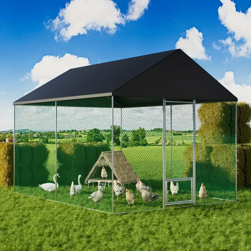 Metal Chicken Coop: Outdoor Large Metal Poultry Cage With UV & Waterproof Full Cover, Walking Enclosure For Outside Backyard, Farm Yard For Hen House, Duck Coop, Rabbit Dog Run