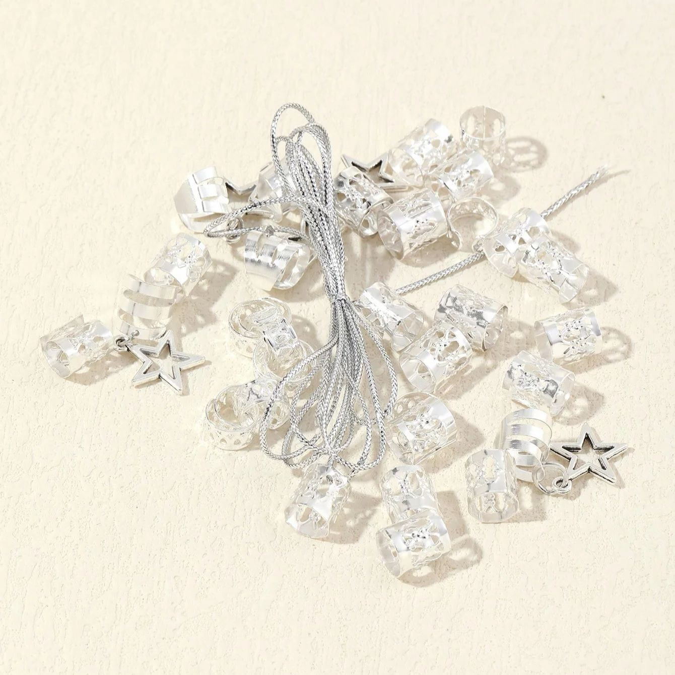 36pcs Star Hair Rings  Beads, Braiding Clips, Dreadlock Cuffs & Metal Hair Accessories