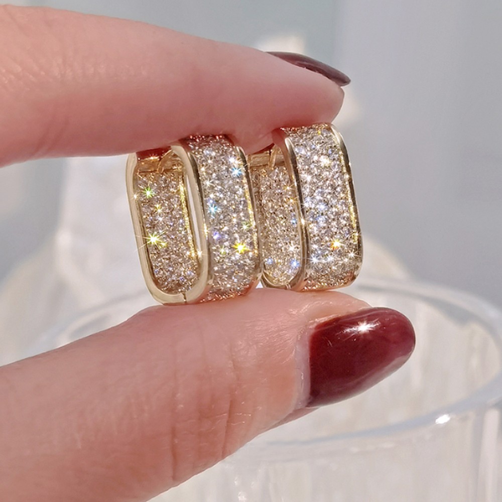 Huitan Korean Fashion CZ Hoop Earrings  Silver/Gold Metal Hoops for Women