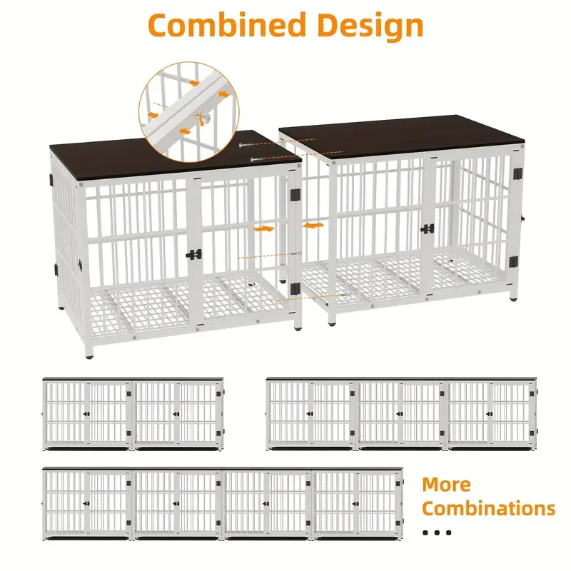 Wisfor Heavy Duty Furniture-Style Dog Crate, Iron Pet Kennel Cage, Durable Wooden Top, with Removable Tray, 3 Lockable Doors, for Medium Dogs