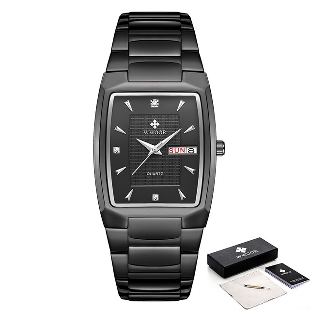 WWOOR 2024 Mens Square Watch  Luxury Gold Stainless Steel Quartz Wristwatch