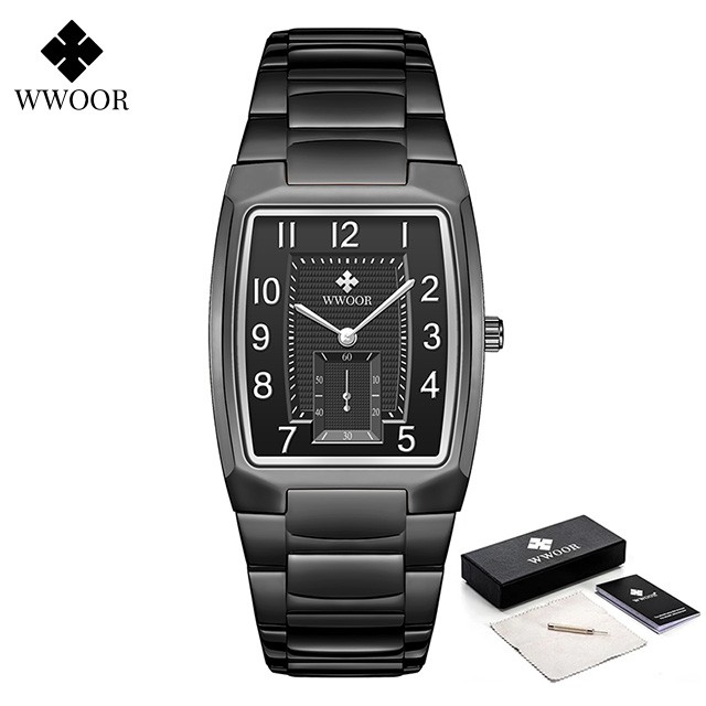 WWOOR 2024 Mens Square Watch  Luxury Gold Stainless Steel Quartz Wristwatch