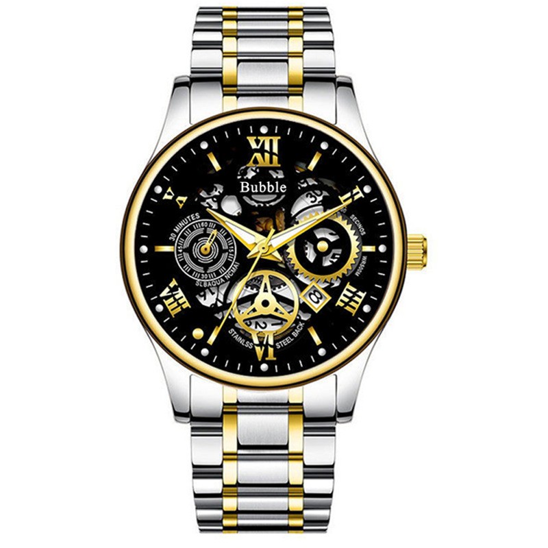 UTHAI Men's Luxury Quartz Watch  Versatile Waterproof Roman Hollow Dial