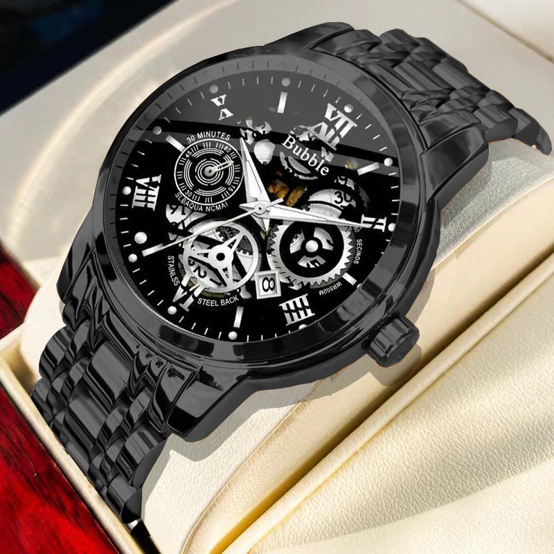 UTHAI Men's Luxury Quartz Watch  Versatile Waterproof Roman Hollow Dial