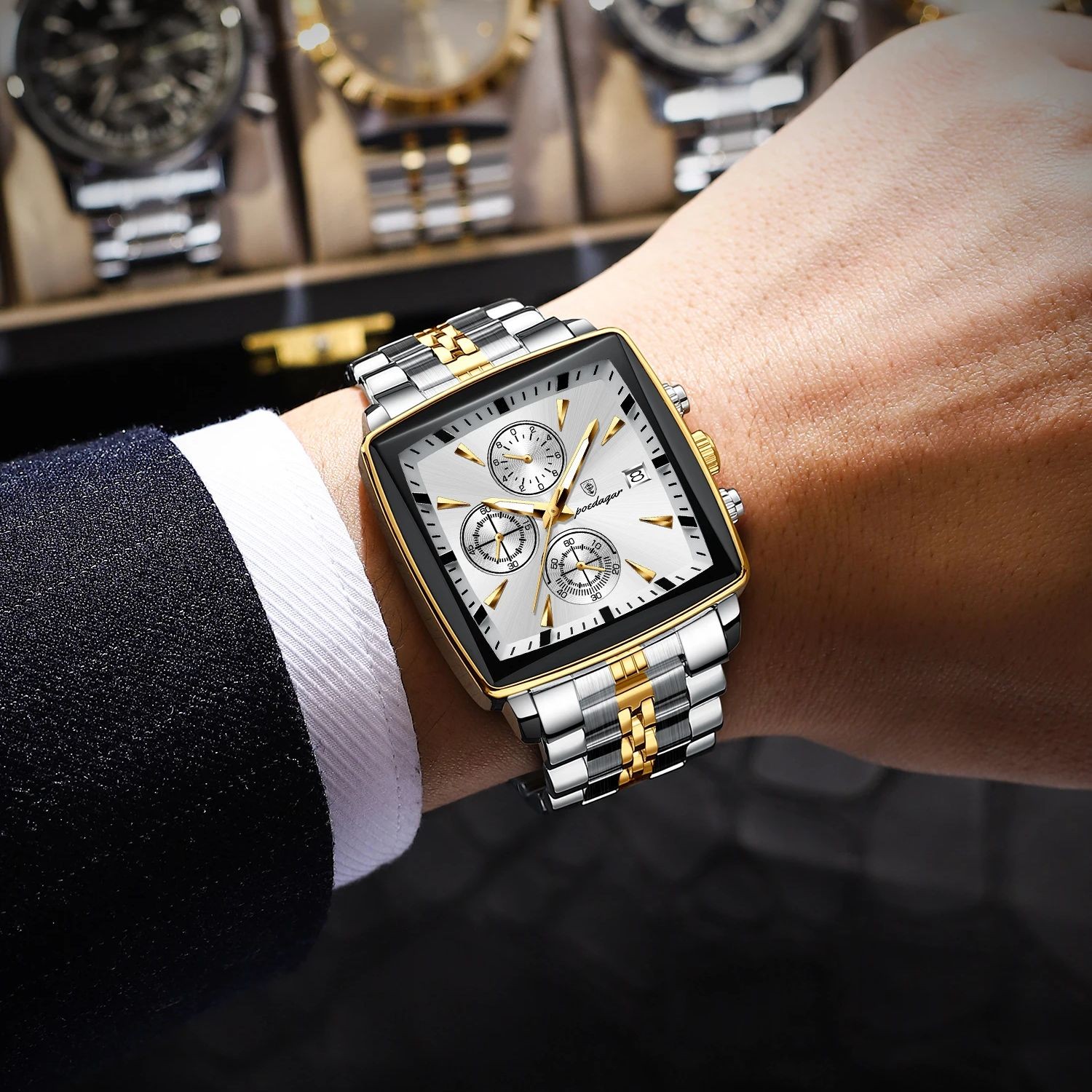 POEDAGAR Luxury Square Mens Sports Watch