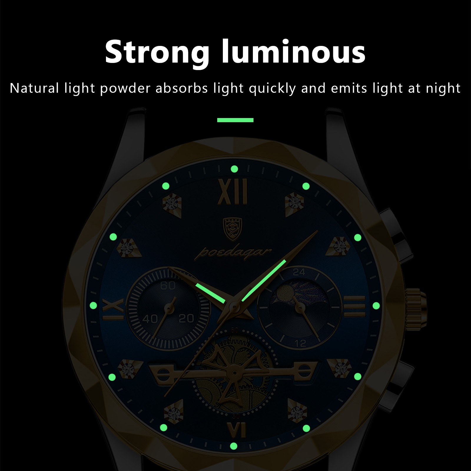 POEDAGAR Luxury Mens Quartz Chronograph Watch