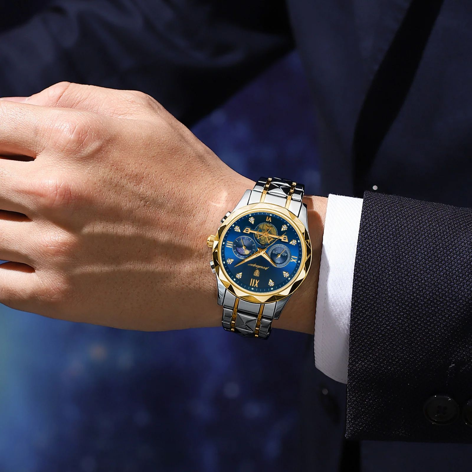 POEDAGAR Luxury Mens Quartz Chronograph Watch