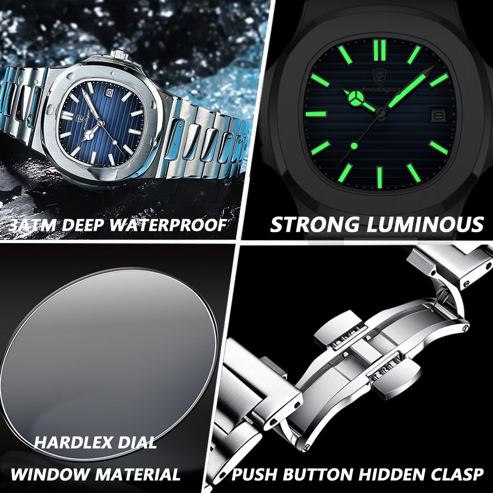POEDAGAR 2023 Luxury Mens Square Quartz Watch