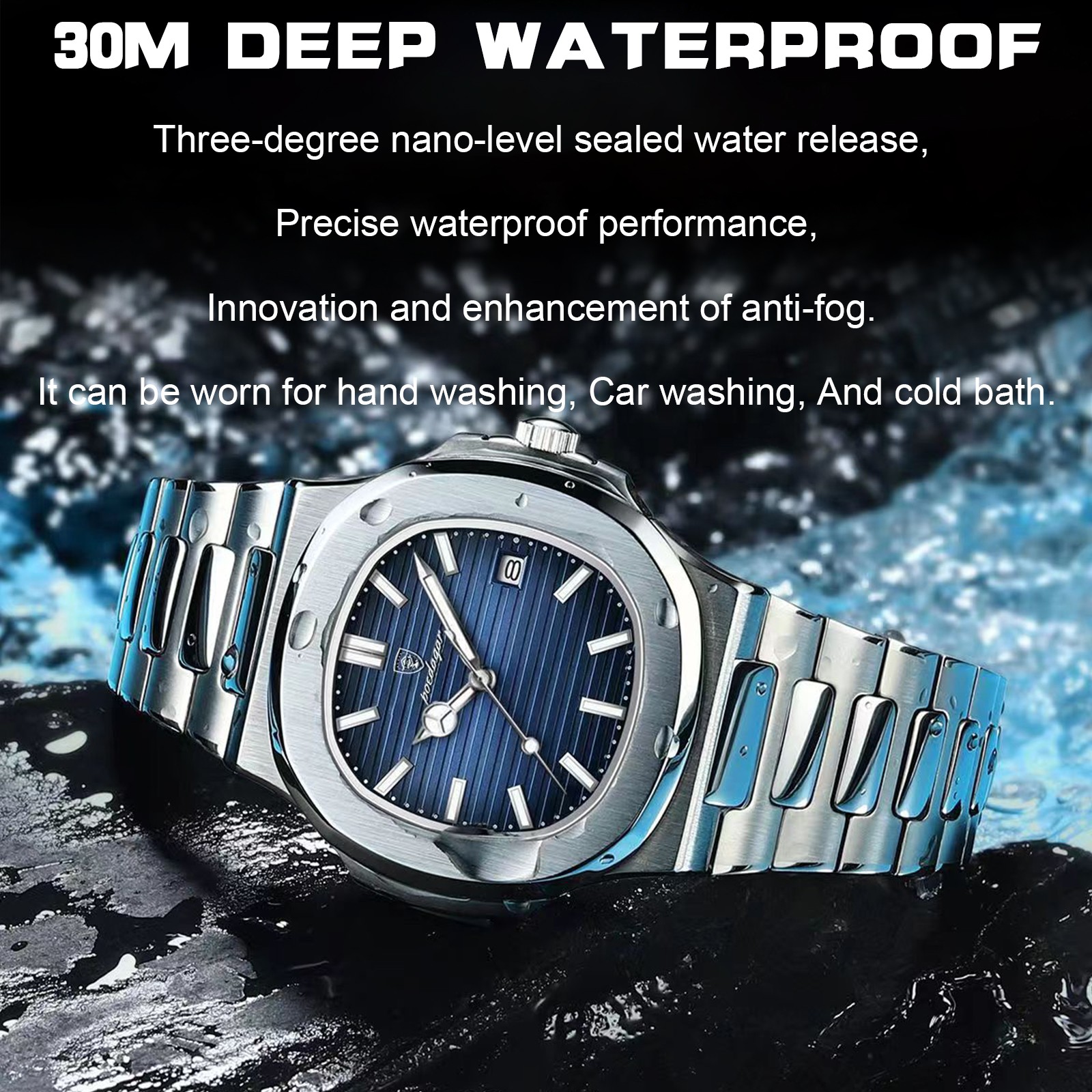 POEDAGAR 2023 Luxury Mens Square Quartz Watch