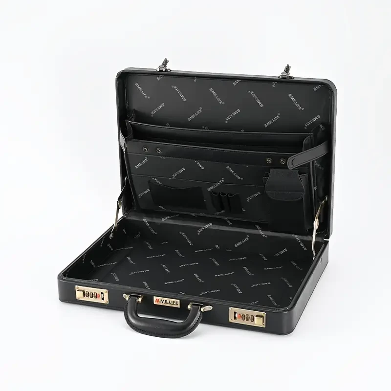 Men's Vintage Style PU Leather Briefcase with Combination Lock, Business Messenger Bag for Laptop and Documents