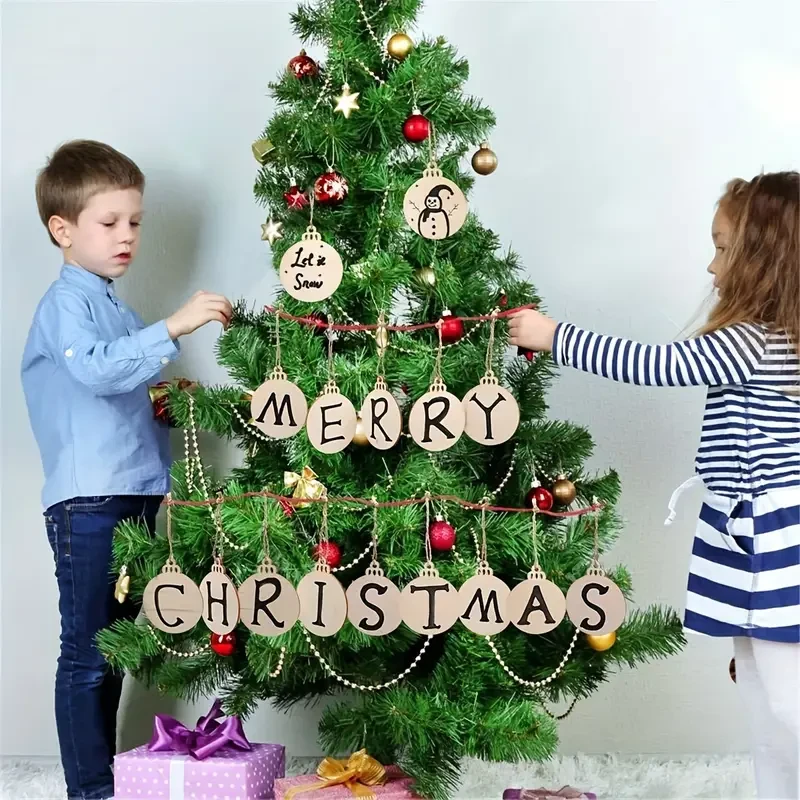 60pcs DIY Wooden Christmas Ornaments, Xmas Tree Hanging Wood DIY Art Crafts