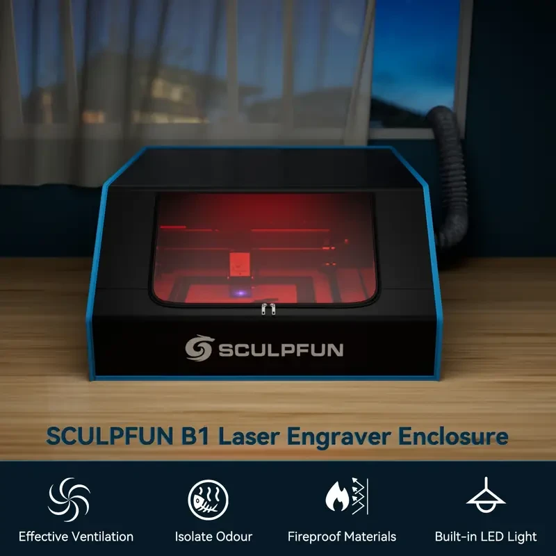 SCULPFUN B1 Laser Engraving Machine Protection Box, 680x765x380mm Protective Cover, Smoke and Fireproof Shell, with Laser Cutter Fan