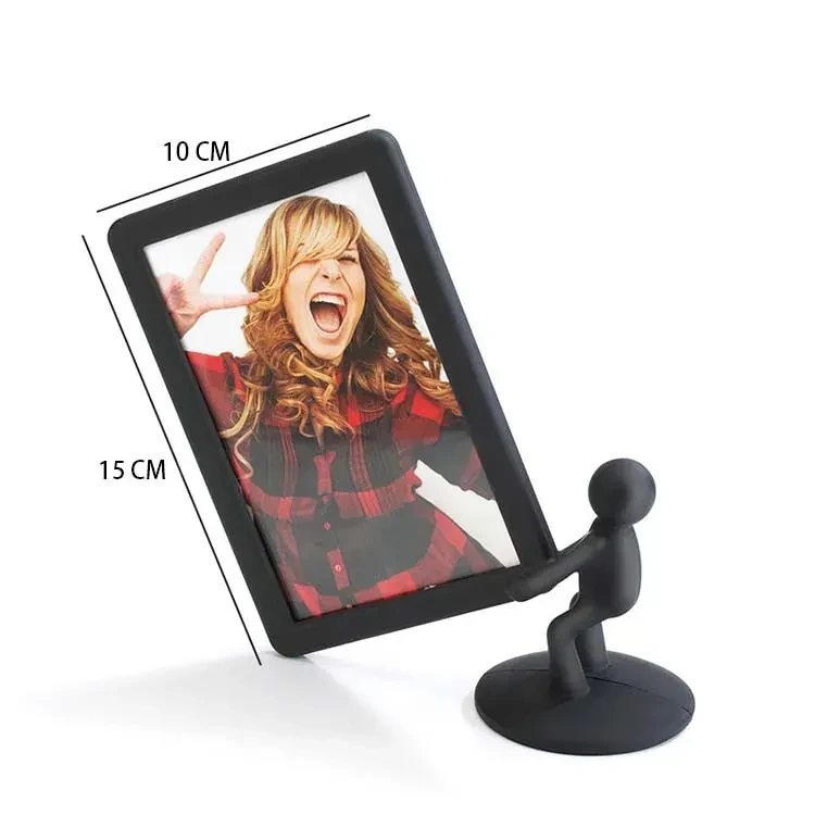 6 inch black plastic desktop photo frame rack
