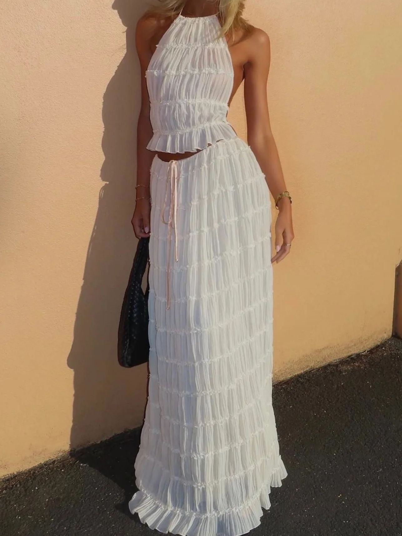 Women's Halter Neck Backless Long Skirt Set