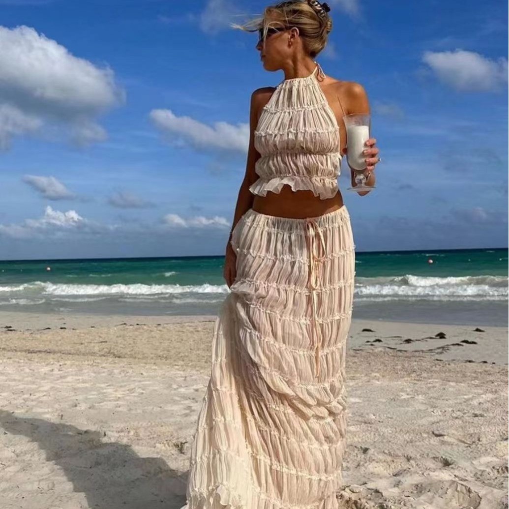 Women's Halter Neck Backless Long Skirt Set