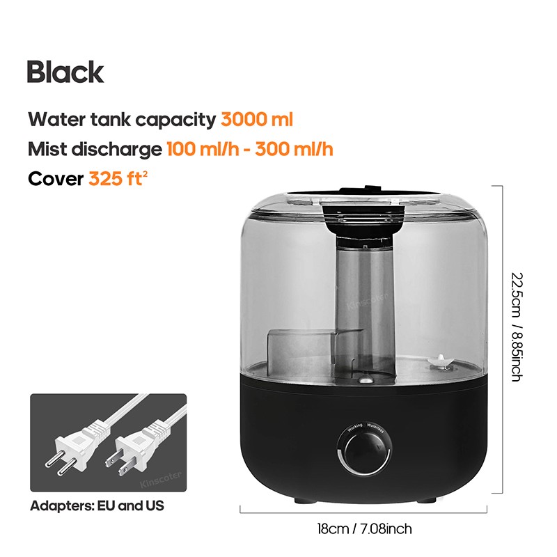 KINSCOTER 3L Air Humidifier  Large Capacity Aroma Diffuser with Remote Control & Timer