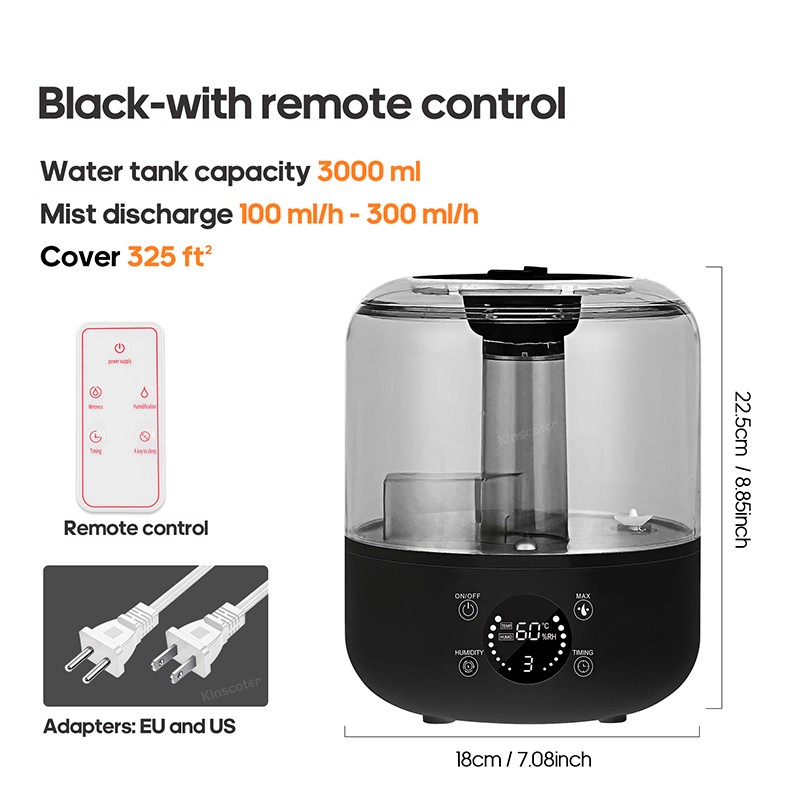 KINSCOTER 3L Air Humidifier  Large Capacity Aroma Diffuser with Remote Control & Timer