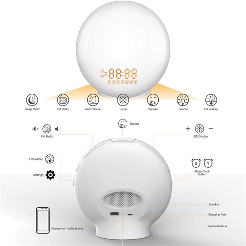 Wake Up Light Alarm Clock  Sunrise/Sunset Simulation, Dual Alarms, FM Radio, Nightlight with 7 Colors