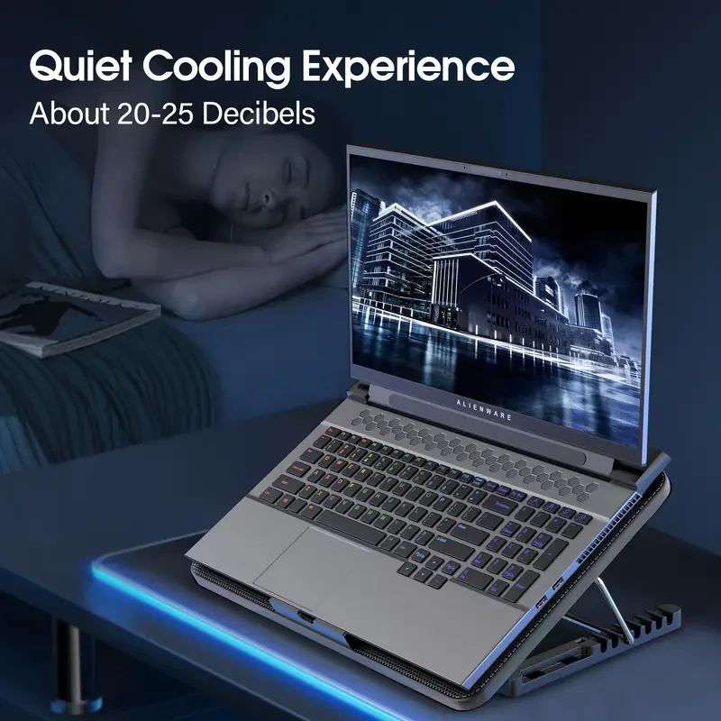 Ultra Slim Laptop Cooling Pad - 6 Quiet LED Fans for Efficient Cooling, Adjustable Fan Speed, USB Powered, Portable Design for 15.6-17 Inch Laptops