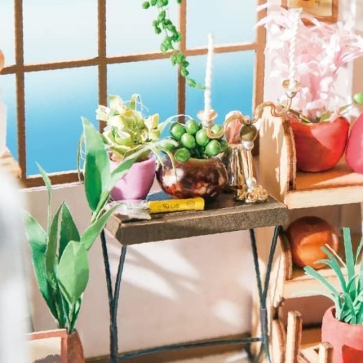 ROBOTIME Rolife DIY Miniature House Kit Emily's Flower Shop, Tiny House Kit For Adults To Build, Mini House Making Kit With Furniture, Halloween Christmas Decorations Gifts DG145