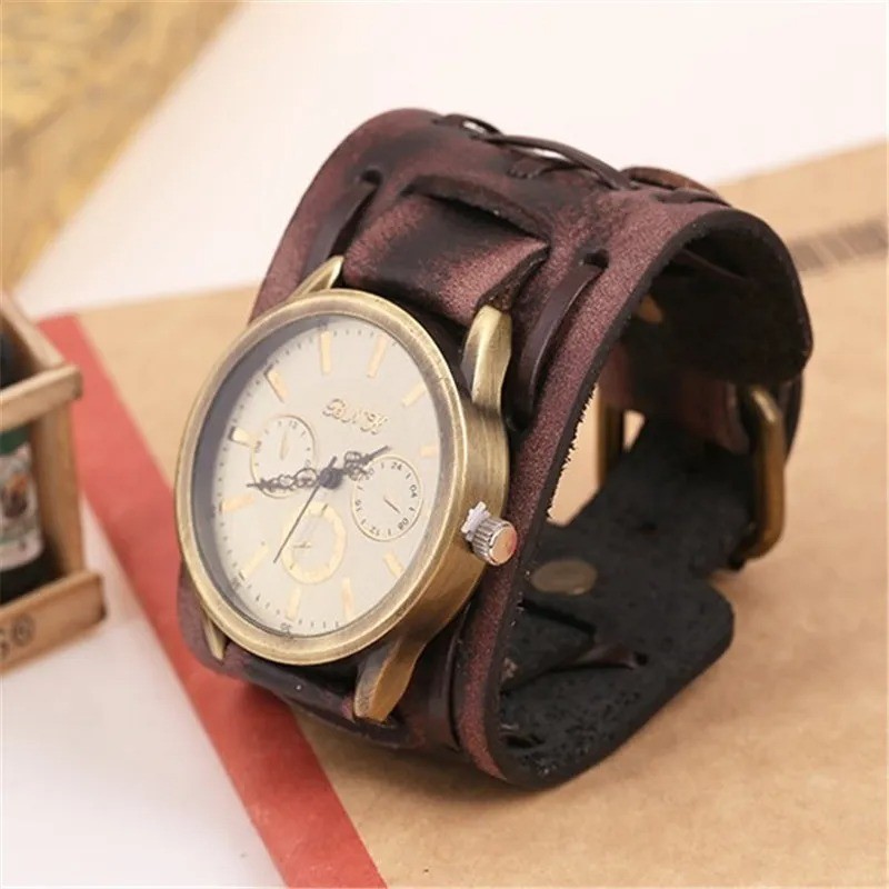 Retro Punk Cowhide Men's Wrist Watches