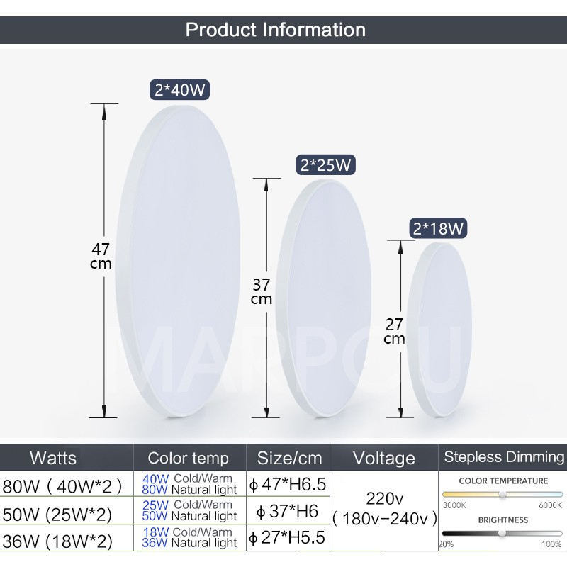 MARPOU Smart LED Ceiling Lamp - Dimmable with Remote Control