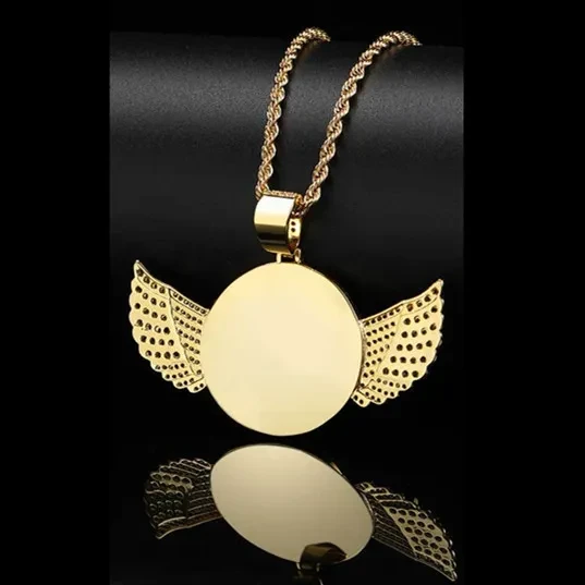 Memory Angel Wings Round Photo Pendant Micro-inlaid Zircon