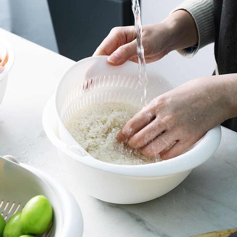 Double-Layer Rotating Fruit and Vegetable Draining Basket