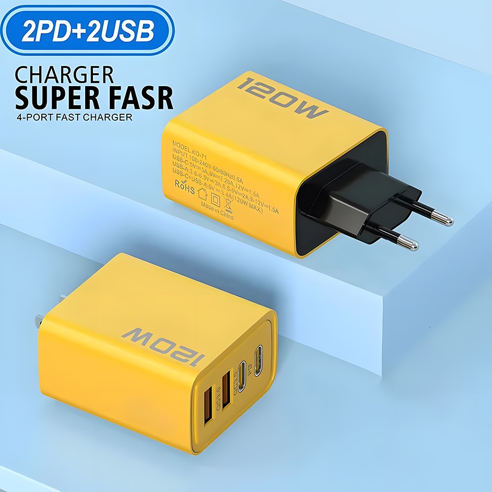 4-Port USB-C PD Quick Charger  Fast Charging Adapter with Quick Charge 3.0 for iPhone, Samsung, Xiaomi, Huawei