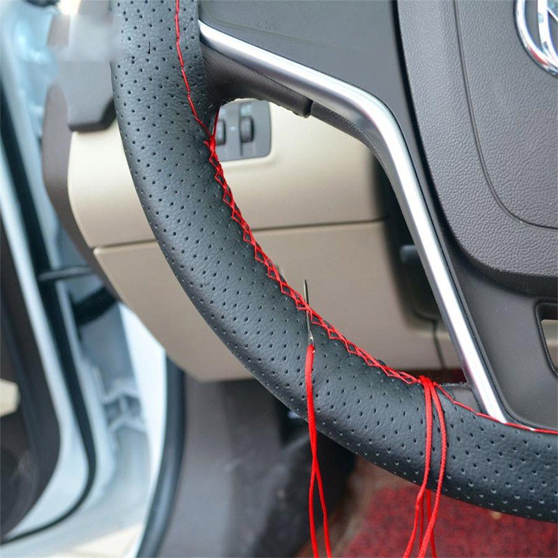 DIY Artificial Leather Steering Wheel Cover Kit  Soft Texture, Needles & Braid Thread