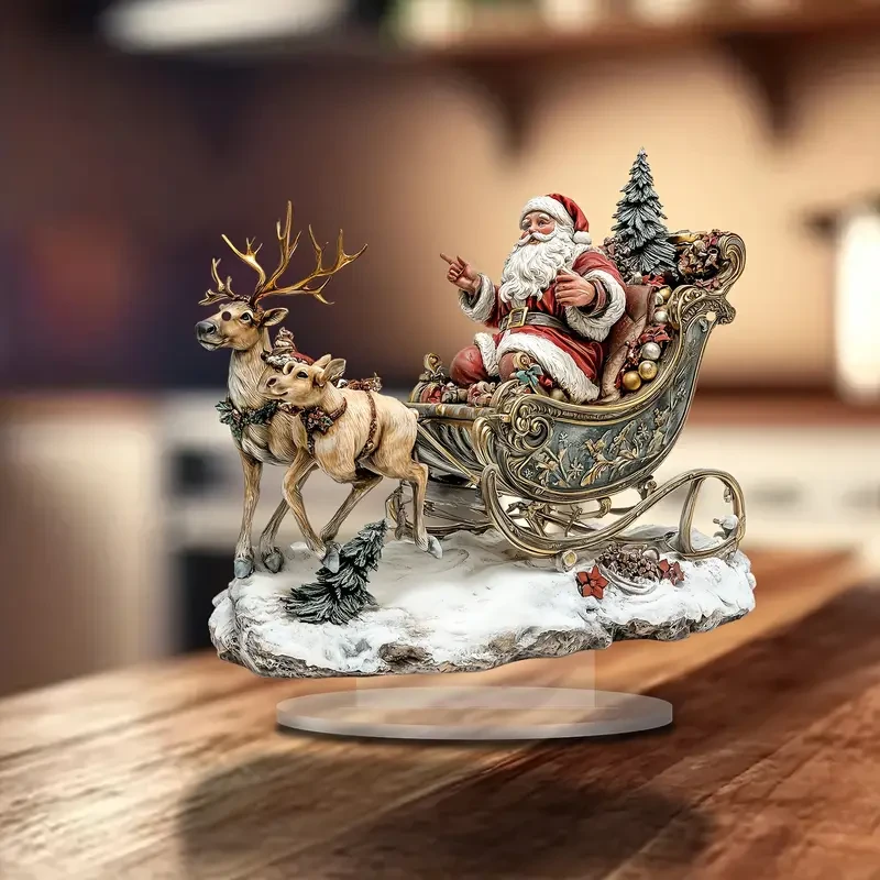 1pc Bohemian Style Acrylic Christmas Sleigh with Santa and Reindeer